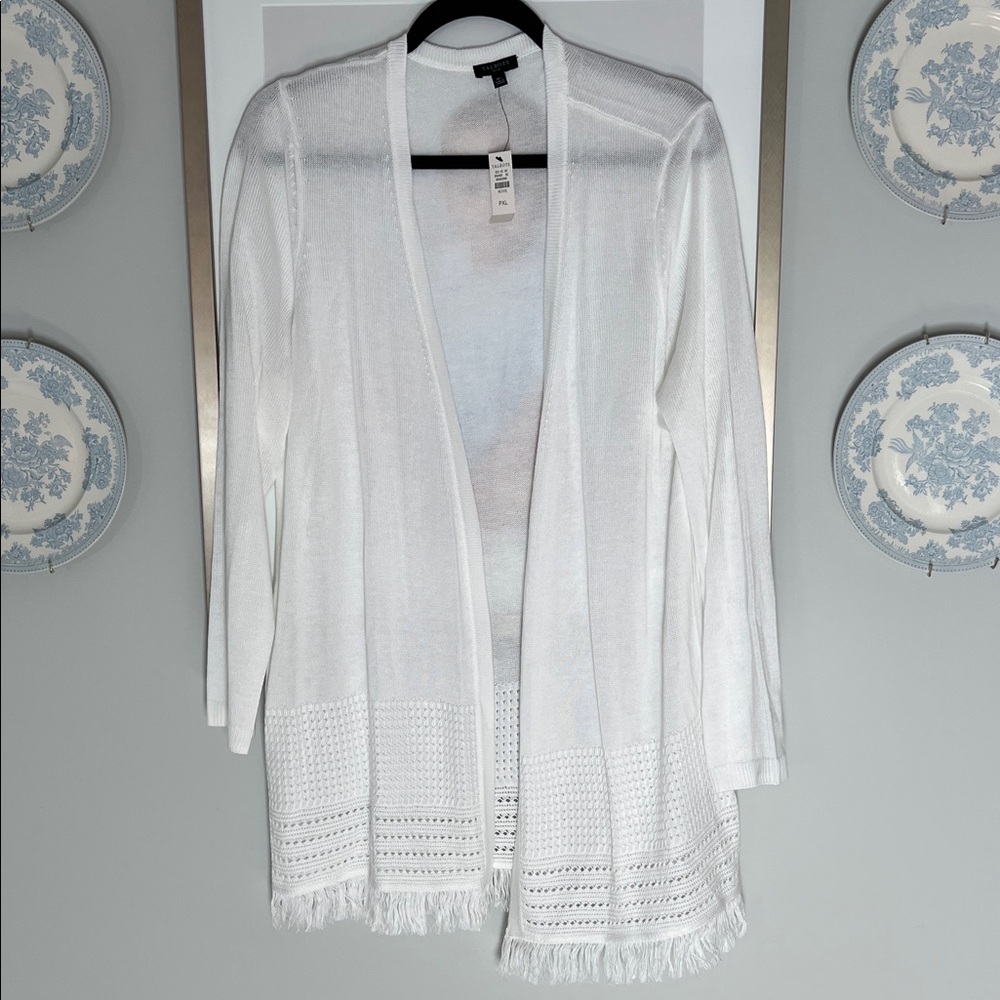 Talbots White Fringe Cardigan